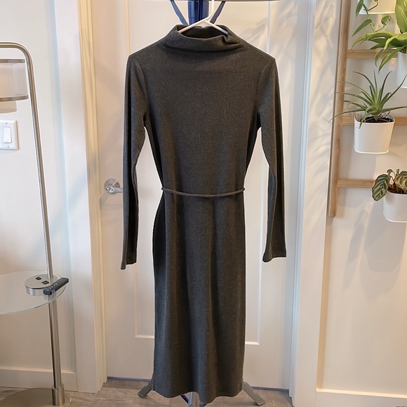 Mock Turtleneck Belted Knit Midi Dress - Picture 3 of 5